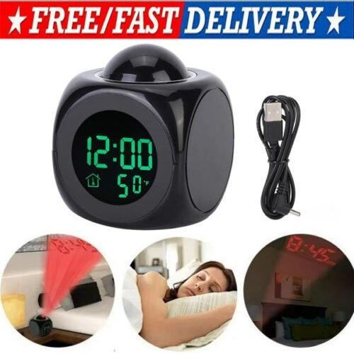 LED Projection Alarm Clock Digital LCD Display Voice Talking Weather Snooze USB