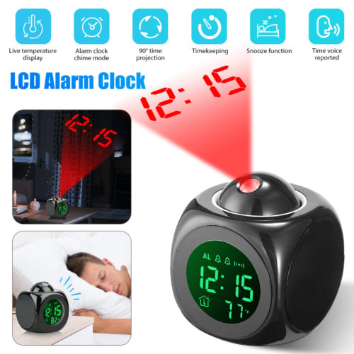 LED Projection Alarm Clock Digital LCD Display Voice Talking Weather Snooze USB detail photo