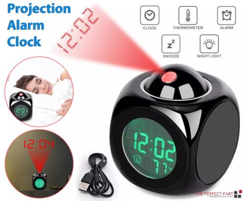 LED Projection Alarm Clock Digital LCD Display Voice Talking Weather Snooze USB