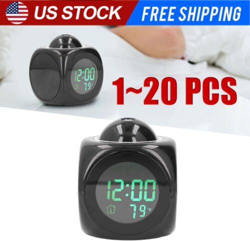 LED Projection Alarm Clock Digital LCD Display Voice Talking Weather Snooze USB