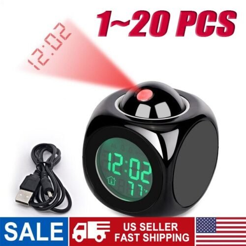 LED Projection Alarm Clock Digital LCD Display Voice Talking Weather Snooze USB