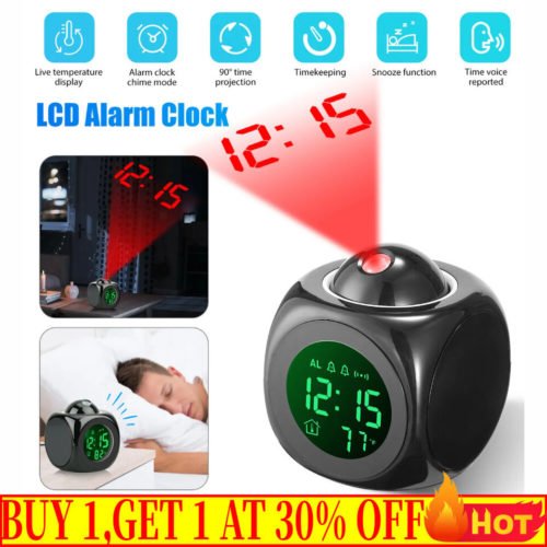 LED Projection Alarm Clock Digital LCD Display Voice Talking Weather Snooze USB