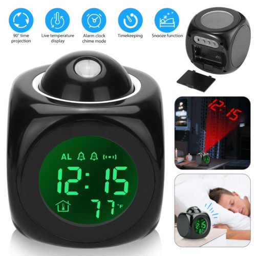 LED Projection Alarm Clock Digital LCD Display Voice Talking Weather Snooze USB