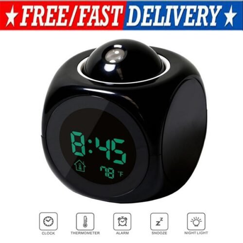 LED Projection Alarm Clock Digital LCD Display Voice Talking Weather Snooze USB
