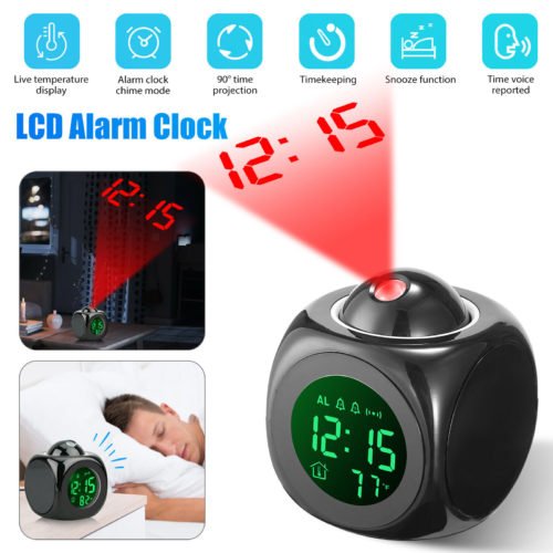 LED Projection Alarm Clock Digital LCD Display Voice Talking Weather Thermometer