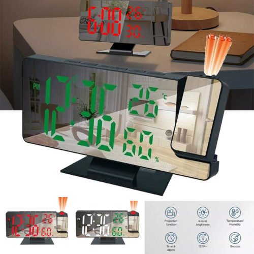 LED Projection Alarm Clock Digital Snooze Alarm Calendar Temperature Display