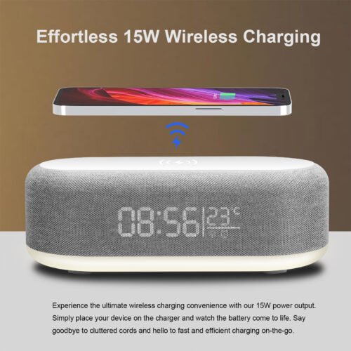 LED Thermometer Display Alarm Clock Wireless Charger For iPhone 16 Samsung S25+