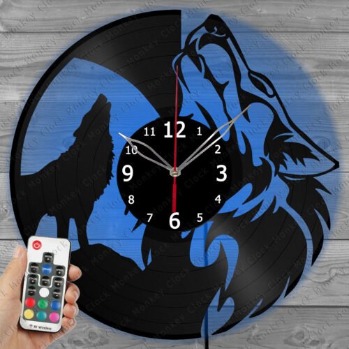 LED Vinyl Clock Wolf Light Vinyl Record Wall Clock Art Home Decor 1593