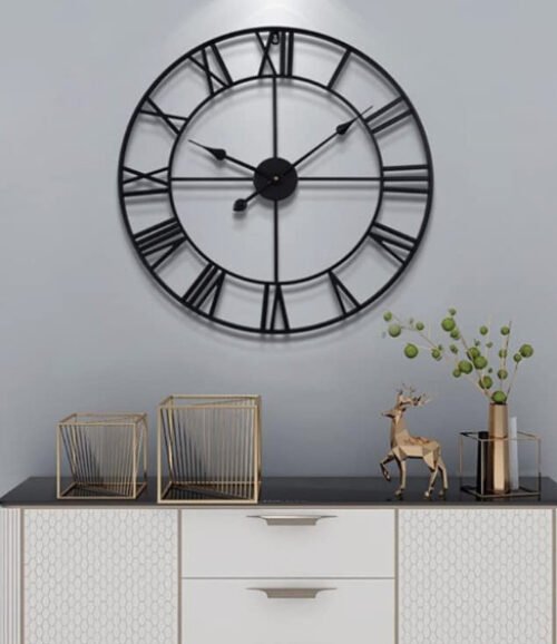 LEIKE Large Modern Metal Wall Clocks 60CM / 24 Inch Black