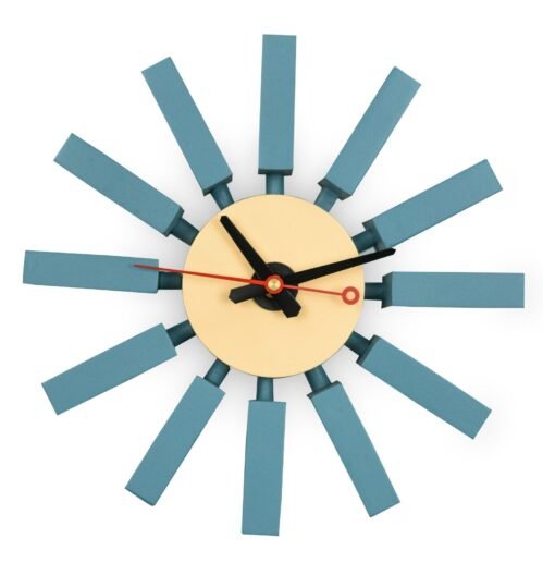 LeisureMod Vdara Modern Design Wood Block Silent Non-Ticking Wall Clock