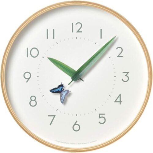Lemnos Hanging Wall Clock Ageha Butterfly Analog Wooden Frame Natural SUR18-16