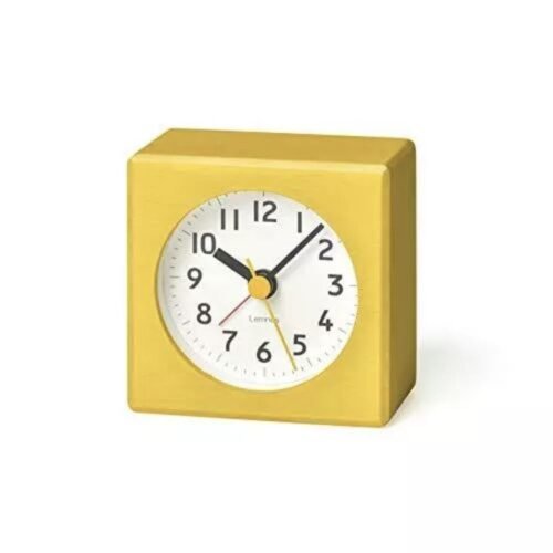 Lemnos Table Clock Analog Alarm Clock Farbe Yellow Farbe Wood Block New In Box