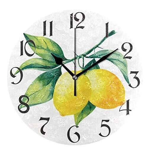 Lemon Yellow Fruits Wall Clock Round - Non-Ticking Desk Clock Battery Operate...