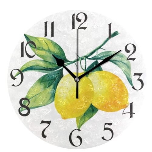 Lemon Yellow Fruits Wall Clock Round - Non-Ticking Desk Clock Battery Operate...