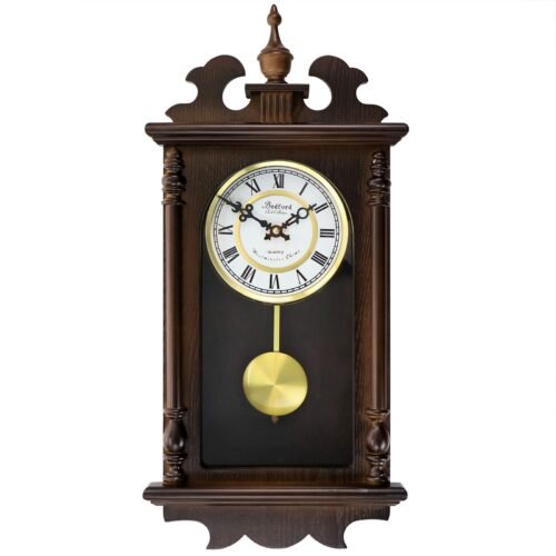 Leo 21 Inch Chestnut Wood Chiming Pendulum Wall Clock