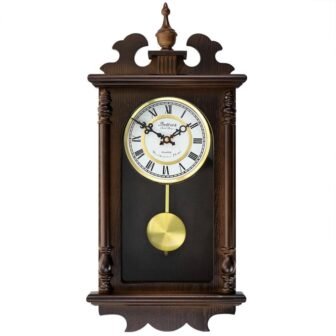 Leo 21 in. Chestnut Wood Chiming Pendulum Wall Clock
