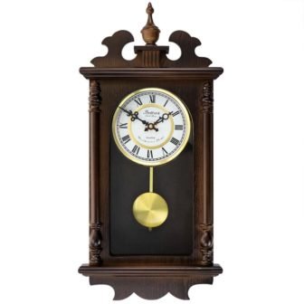 Leo 21 in. Chestnut Wood Chiming Pendulum Wall Clock