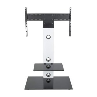 Lesina 28 in. White Glass Pedestal TV Stand Fits TVs Up to...