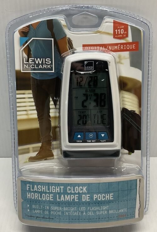 Lewis N Clark Digital Flashlight Travel Alarm Clock White Led #2064 SEALED