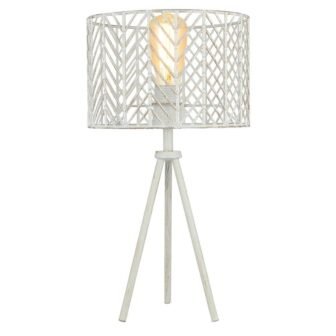 Lex 18.5 in. White Metal Cage-Shade Table Lamp with Tripod Base