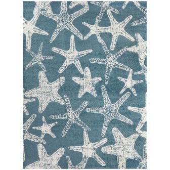 Leyton Blue/White 5 ft. x 7 ft. Starfish Print Area Rug