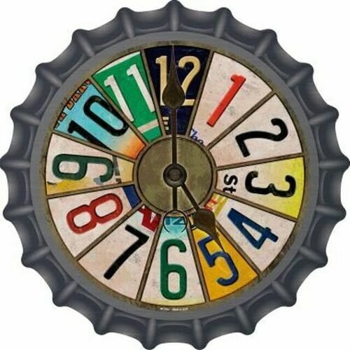 License Plate Clock 12" Bottle Cap Metal Sign 5 O'Clock Somewhere Retro Decor