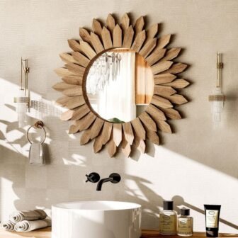 Light Brown 20 in. W x 20 in. H Sunburst Wood Framed...