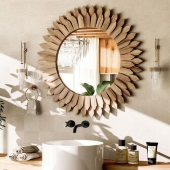 Light Brown 24 in. W x 24 in. H Sunburst Wood Framed...