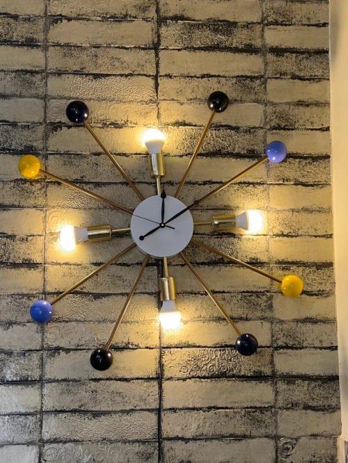 Light Clock Large Multicolor Solid Brass Beautiful Vintage Design Night Wall