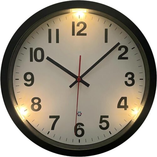 Lighted up Wall Clock, 12 Inch Night Light Glow in the Dark Silent Wall Clocks B