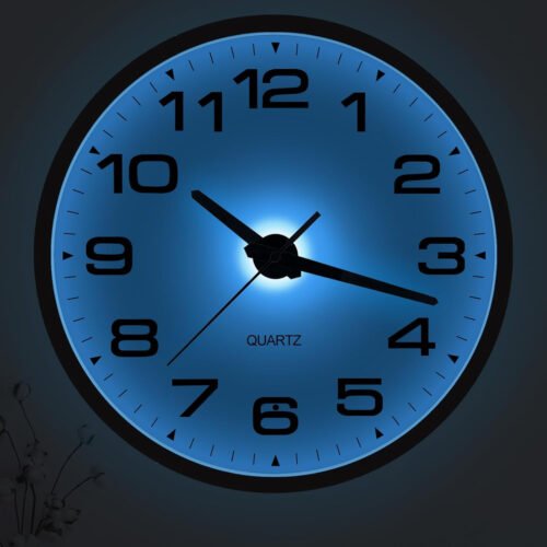 Lighted Wall Clocks Battery Operated, 12 Inch Wall Clock for Bedroom Night Glow,