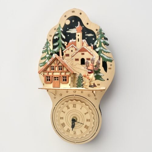 Lighted Wooden Holiday Village Wall Clock 12x7 Battery Operated Decor