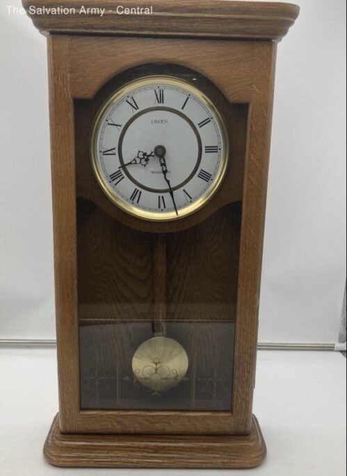 Linden Brown Wood Glass Roman Numeral Westminster Chime Wall Clock With Pendulum
