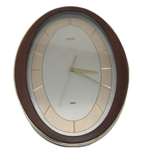 Linden Oval Wall Clock - Faux Wood Trim 13x10 Quartz Case Taiwan Made AA Battery