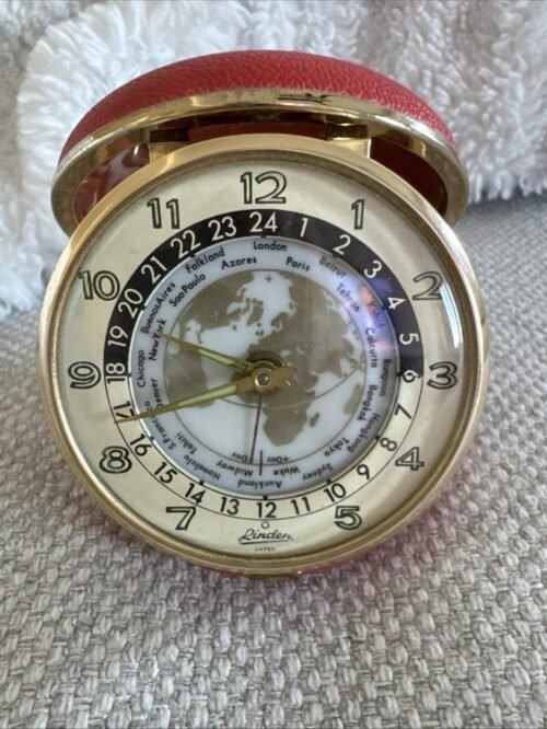 Linden Travel Alarm Clock Japan World Map Time Zones Vintage Wind Up - Works