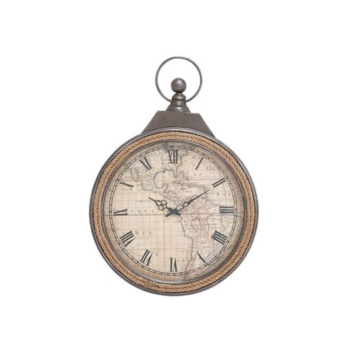 Litton Lane Wall Clock 21" Metal Vintage Rustic Analog Round W/ Jute Rope Brown