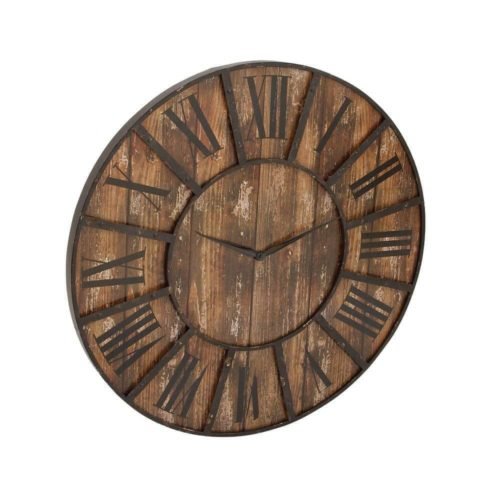 Litton Lane Wall Clock 36" Analog Farmhouse Decorative Round Glass/Metal Brown