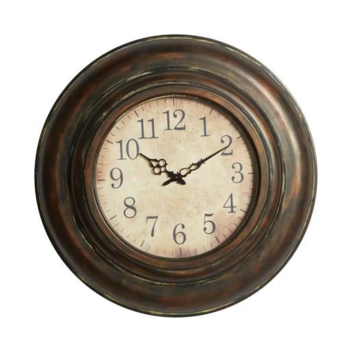 Litton Lane Wall Clock Brown Metal Rustic Design Wipe Clean Mechanical Movement