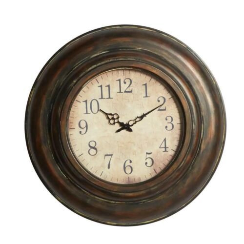 Litton Lane Wall Clock Brown Metal Rustic Design Wipe Clean Mechanical Movement