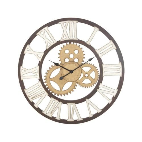 Litton Lane Wall Clocks 30"W Metal Gear Round Glass Mechanical Industrial Brown