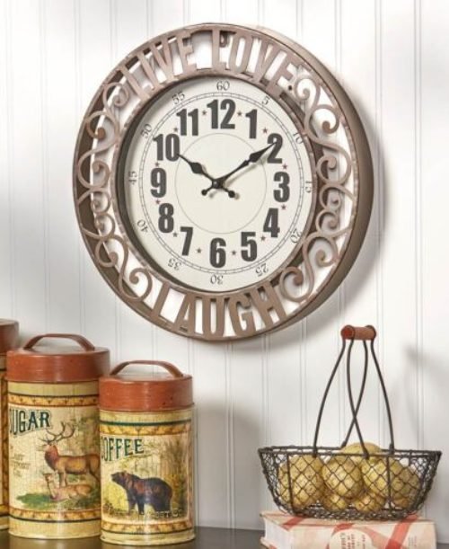 Live Laugh Love Sentiment Wall Clock Family Faith Friends Scrolled Metal Clock