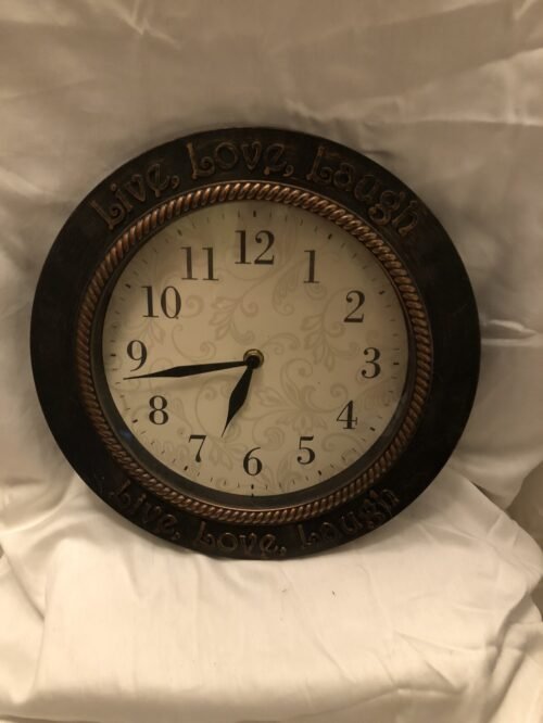 Live, Love, Laugh 11” Clock Copper Accents WR31 Takes One AA Battery Not Include