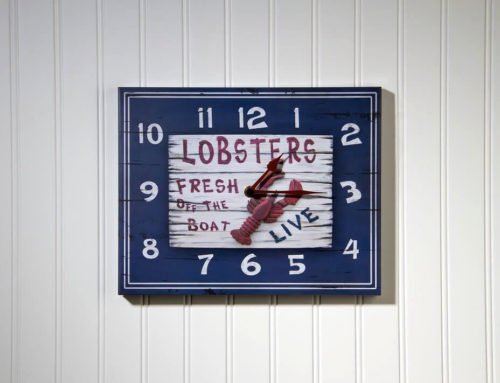LOBSTERS FRESH OFF THE BOAT, Wall Clock, Seafood Nautical Beach Coastal Decor