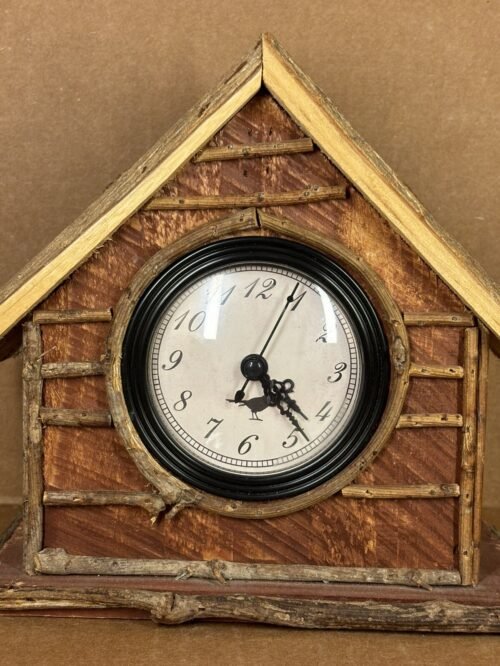 Log Cabin Quartz Clock for Wall or Mantel (7”x 8”) Birdhouse Style Decoration