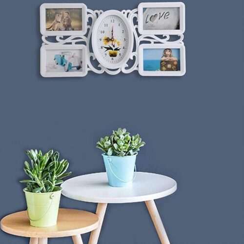 LONABR Wall Hanging 4 Openings Frame with Clock Collage Home Decor