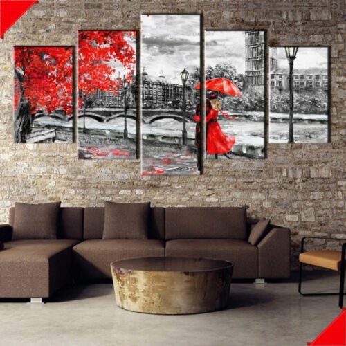 London Clock Tower Wall Art 5pcs Painting Poster Love Black and White with Home