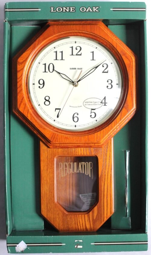 Lone Oak Regulator Wall Clock Westminster Chime Convex Glass Lens Pendulum