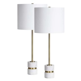 Lonny 28.75 in. Table Lamps with Off White Cotton Shade (set of