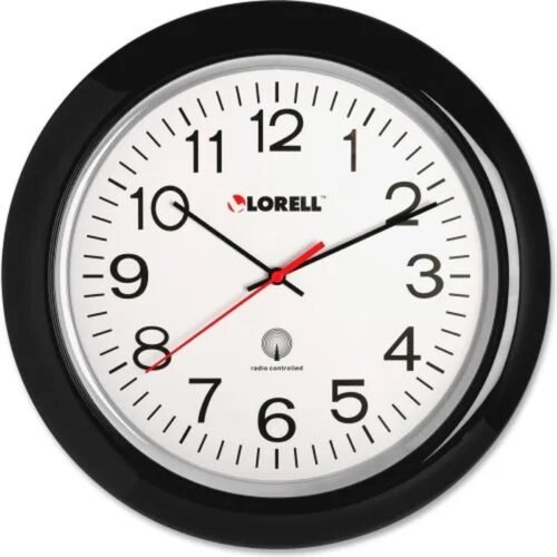 Lorell? 13-1/4" Round Radio Controlled Wall Clock, Plastic Case, Black