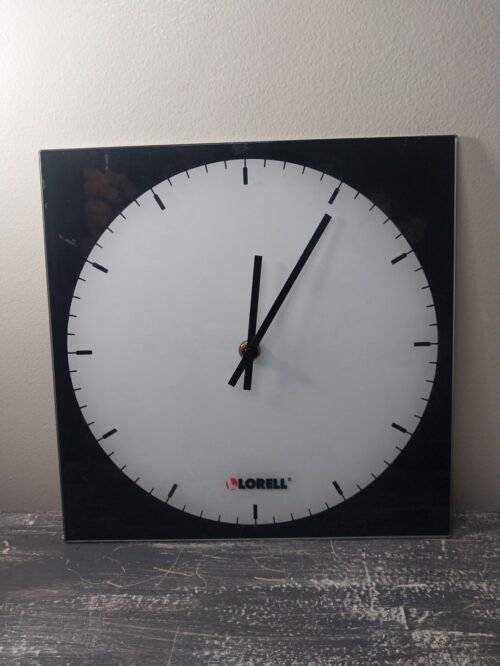 Lorell Black Glass Clock,Dry-Erase Write-On Surface, 9 7/8" X 9 7/8",